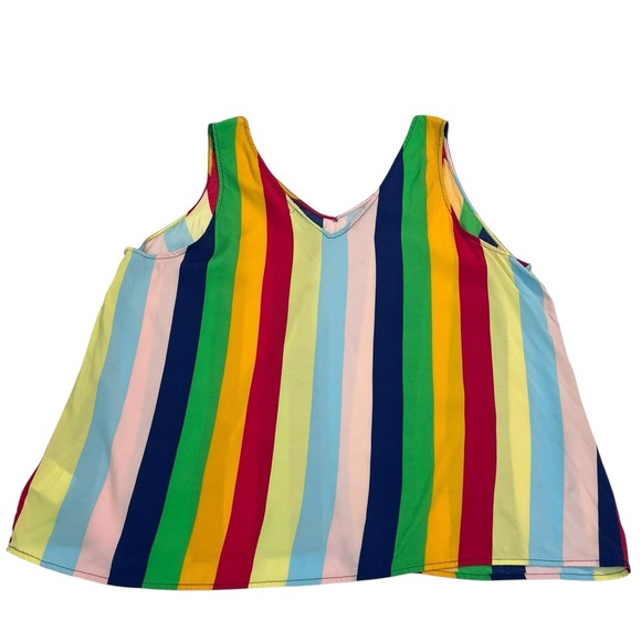 ModCloth Rainbow Striped Sleeveless V-Neck Tank Top 2X Colorful Fun - Picture 4 of 6